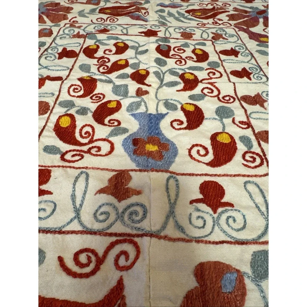 Suzani Turkish Linen And Silk Embroidered‎ Wall Hanging 2.10x3.3